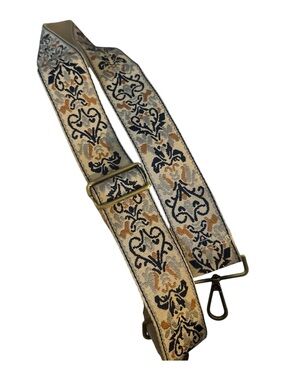 Amazon Jacquard Floral Adjustable Crossbody Strap in Beige and Navy new brass ac